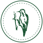 Illustrierter Grünspecht,Logo des Gasthofes in grün.