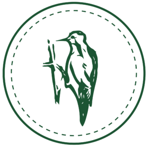 Illustrierter Grünspecht,Logo des Gasthofes in grün.